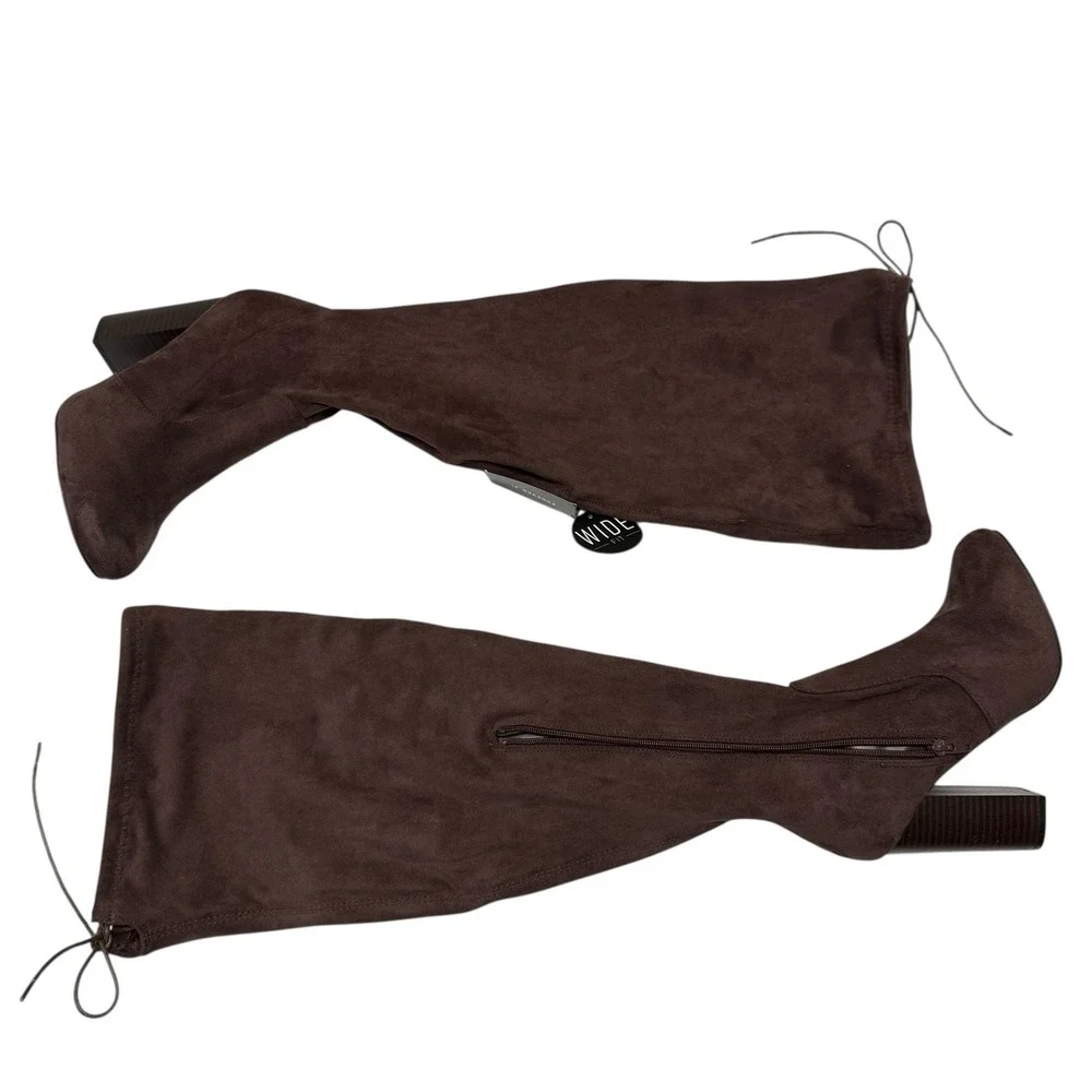 Forever 21 NEW Wide Calf Over The Knee Block Heel Brown Suede Boots Sz 7‎ S-5